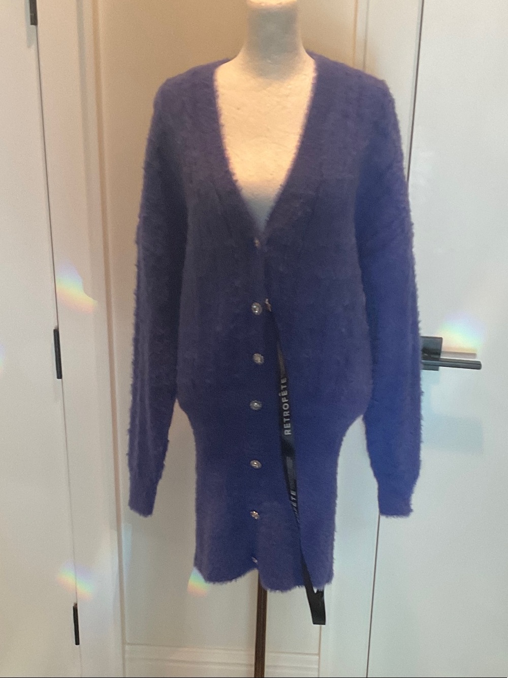 Retrofete Purple Plush V-Neck Button Cardigan